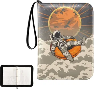 4 Pockets Trading Card Album Holder Book Folder Sports Card Binder Astronaut Sunset 400 Double Side Pockets for 3 Ring Binder Zipper