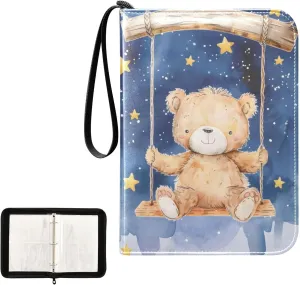 4 Pockets Trading Card Album Holder Book Folder Sports Card Binder Bear Star Swing 400 Double Side Pockets for 3 Ring Binder Zipper