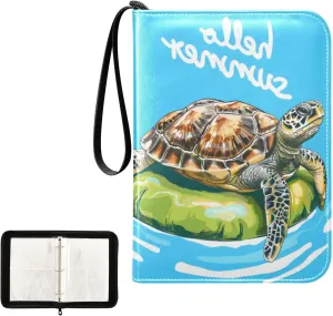 4 Pockets Trading Card Album Holder Book Folder Sports Card Binder Turtle Hello Summer 400 Double Side Pockets for 3 Ring Binder Zipper