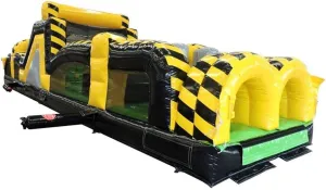 40-Foot Long Inflatable Obstacle Course with Climbing Wall, Venom Yellow and Black, 11-Foot Wide by 11-Foot Tall, Commercial Grade Interactive 2 Lane Bounce House for Kids, Blower, and Stakes Included