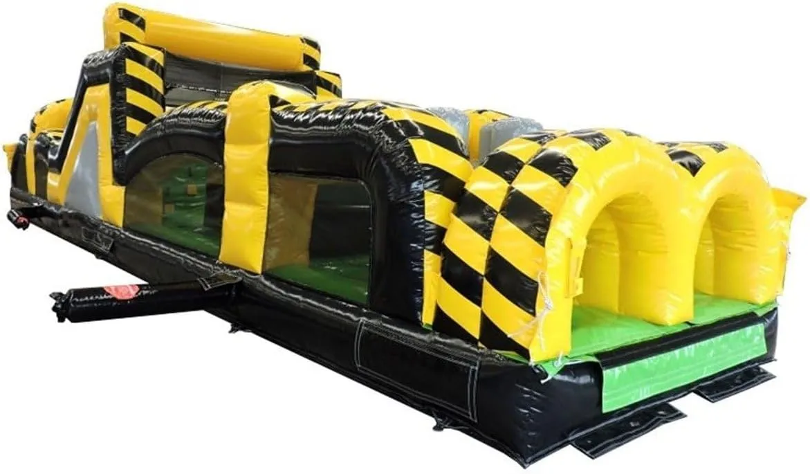 40-Foot Long Inflatable Obstacle Course with Climbing Wall, Venom Yellow and Black, 11-Foot Wide by 11-Foot Tall, Commercial Grade Interactive 2 Lane Bounce House for Kids, Blower, and Stakes Included
