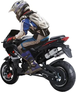 49cc Mini Gas Motorbike,4-Stroke Off-Road Tires Shock Absorption Springs Soft Seat Cushion Pocket Rocket Motorcycle,Motorcycle with Front Rear Disc Brakes,Dual Headlights Black