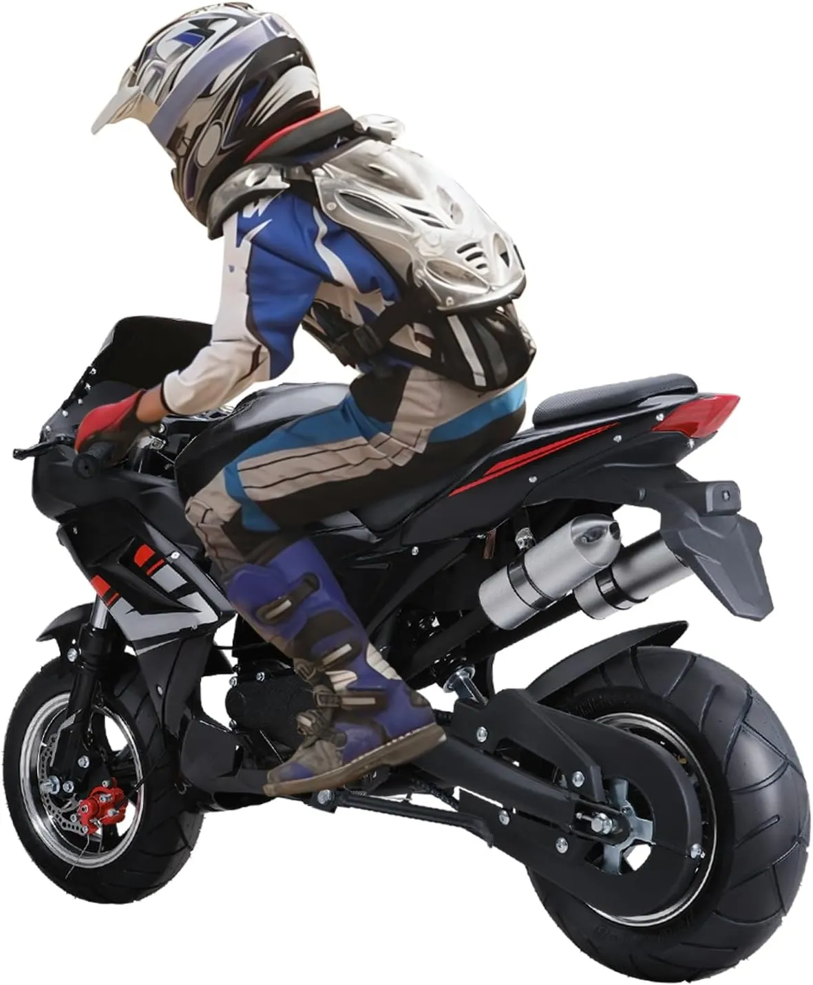 49cc Mini Gas Motorbike,4-Stroke Off-Road Tires Shock Absorption Springs Soft Seat Cushion Pocket Rocket Motorcycle,Motorcycle with Front Rear Disc Brakes,Dual Headlights Black