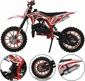49cc Kids Dirt Bike 2-Stroke Pocket Bike,Mini Gas Motorbike,Off Road Trail Bike Dual Headlights Rubber Handlebar 1.25L Gas Motorcycle Strong Power 170 lbs Mini Bike Motorcycle USA Warehouse (Red)