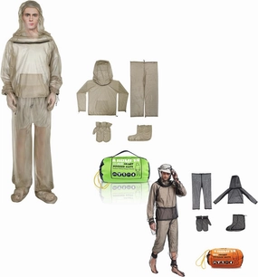 4-Piece Net Suit S/M Beige Black, Full Body Jacket with Zippered Hood, Pants, Gloves & Foot Covers, Thickened Breathable Mesh, Adjustable Fit for Men & Women, Lightweight for Outdoor, Camping, Fishing