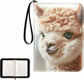 4 Pockets Trading Card Album Holder Book Folder Sports Card Binder Alpaca Head 400 Double Side Pockets for 3 Ring Binder Zipper