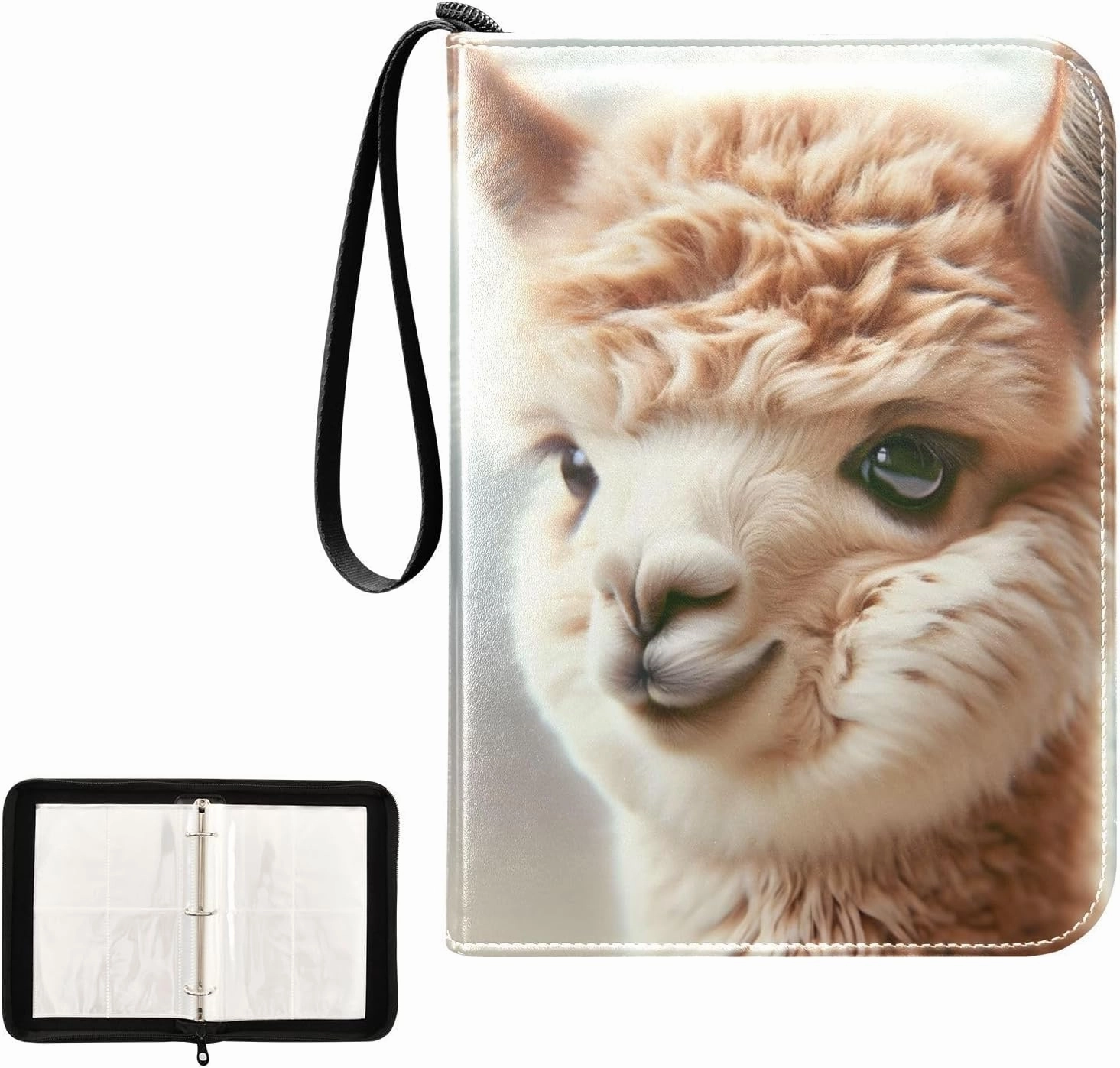 4 Pockets Trading Card Album Holder Book Folder Sports Card Binder Alpaca Head 400 Double Side Pockets for 3 Ring Binder Zipper