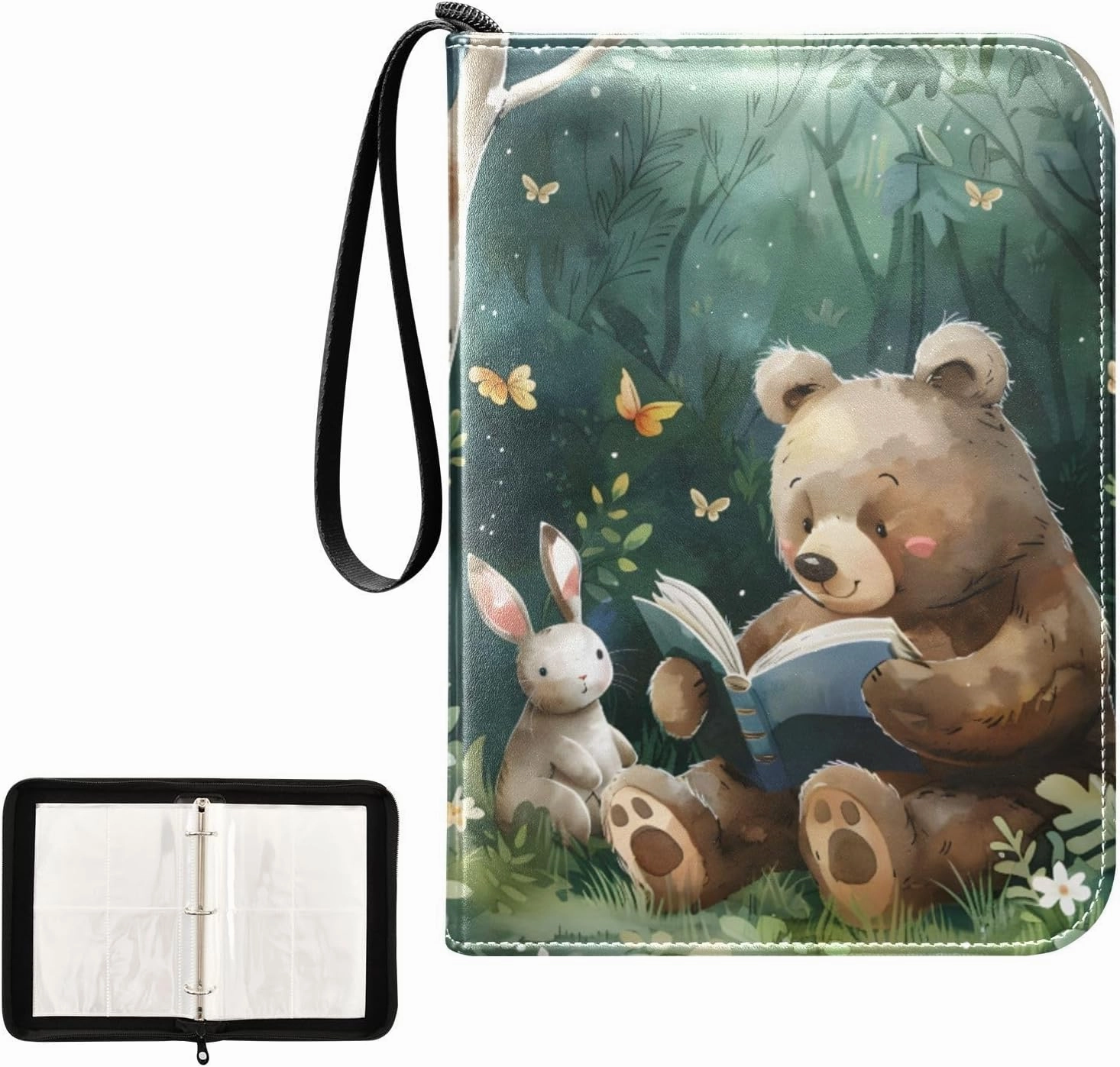 4 Pockets Trading Card Album Holder Book Folder Sports Card Binder Animals Reading 400 Double Side Pockets for 3 Ring Binder Zipper