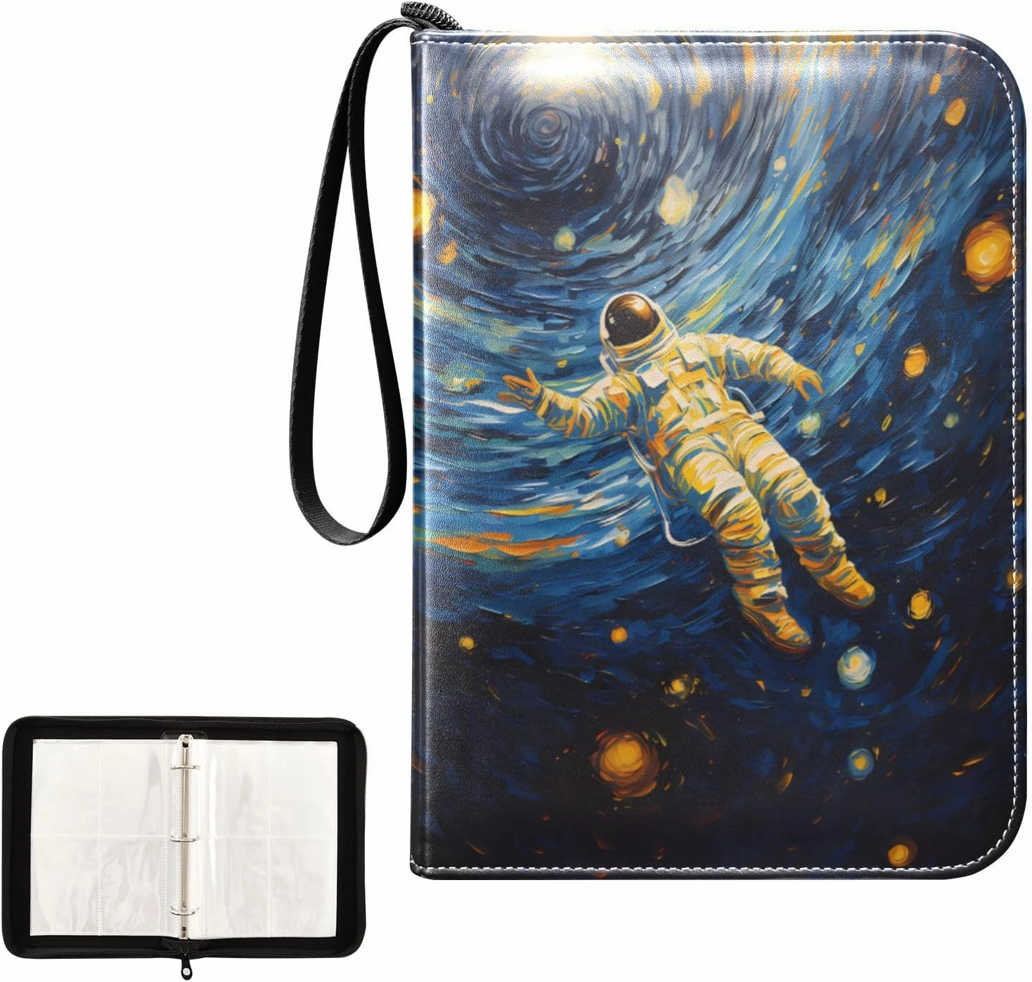 4 Pockets Trading Card Album Holder Book Folder Sports Card Binder Astronaut 14 400 Double Side Pockets for 3 Ring Binder Zipper