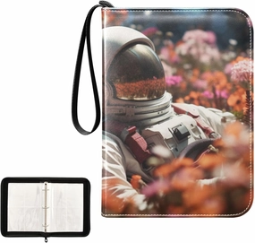 4 Pockets Trading Card Album Holder Book Folder Sports Card Binder Astronaut in The Flowers 400 Double Side Pockets for 3 Ring Binder Zipper