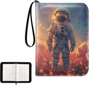 4 Pockets Trading Card Album Holder Book Folder Sports Card Binder Astronauts in Space 400 Double Side Pockets for 3 Ring Binder Zipper