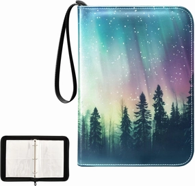 4 Pockets Trading Card Album Holder Book Folder Sports Card Binder Aurora Forest Snow 400 Double Side Pockets for 3 Ring Binder Zipper