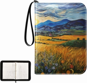 4 Pockets Trading Card Album Holder Book Folder Sports Card Binder Autumn Field Painting 400 Double Side Pockets for 3 Ring Binder Zipper