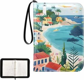 4 Pockets Trading Card Album Holder Book Folder Sports Card Binder Beach Scenery 400 Double Side Pockets for 3 Ring Binder Zipper
