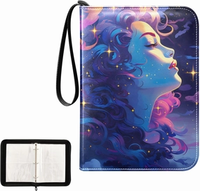 4 Pockets Trading Card Album Holder Book Folder Sports Card Binder Beautiful Women Profile 400 Double Side Pockets for 3 Ring Binder Zipper