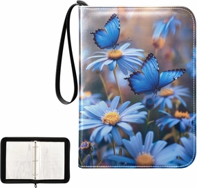 4 Pockets Trading Card Album Holder Book Folder Sports Card Binder Blue Butterflies Floral 400 Double Side Pockets for 3 Ring Binder Zipper