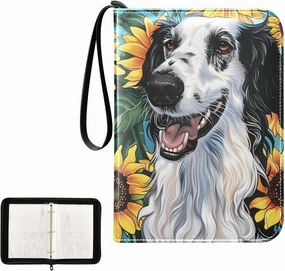 4 Pockets Trading Card Album Holder Book Folder Sports Card Binder Borzoi Sunflowers 400 Double Side Pockets for 3 Ring Binder Zipper