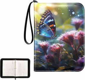 4 Pockets Trading Card Album Holder Book Folder Sports Card Binder Butterfly Flower 400 Double Side Pockets for 3 Ring Binder Zipper