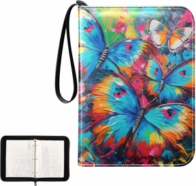 4 Pockets Trading Card Album Holder Book Folder Sports Card Binder Butterfly Watercolor 3 400 Double Side Pockets for 3 Ring Binder Zipper
