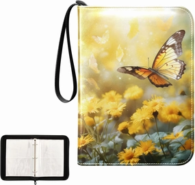 4 Pockets Trading Card Album Holder Book Folder Sports Card Binder Butterfly Yellow 400 Double Side Pockets for 3 Ring Binder Zipper