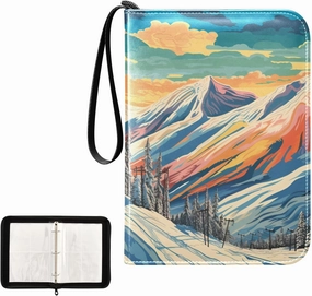 4 Pockets Trading Card Album Holder Book Folder Sports Card Binder Cartoon Snow Mountain 400 Double Side Pockets for 3 Ring Binder Zipper