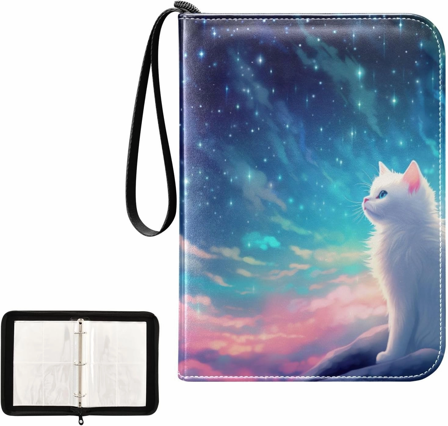 4 Pockets Trading Card Album Holder Book Folder Sports Card Binder Cat 7 400 Double Side Pockets for 3 Ring Binder Zipper