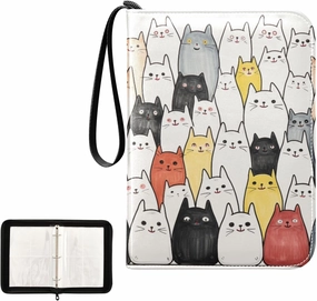 4 Pockets Trading Card Album Holder Book Folder Sports Card Binder Cat Cute 400 Double Side Pockets for 3 Ring Binder Zipper