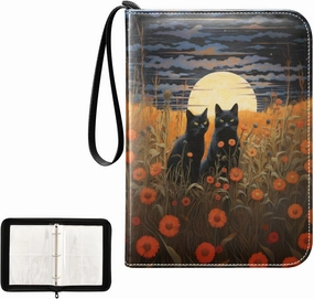 4 Pockets Trading Card Album Holder Book Folder Sports Card Binder Cat Flower Field 400 Double Side Pockets for 3 Ring Binder Zipper
