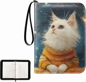 4 Pockets Trading Card Album Holder Book Folder Sports Card Binder Cat Moon 400 Double Side Pockets for 3 Ring Binder Zipper