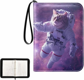 4 Pockets Trading Card Album Holder Book Folder Sports Card Binder Cat Space 400 Double Side Pockets for 3 Ring Binder Zipper