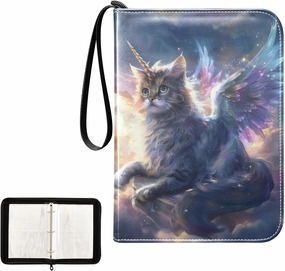 4 Pockets Trading Card Album Holder Book Folder Sports Card Binder Cat with Wings 400 Double Side Pockets for 3 Ring Binder Zipper