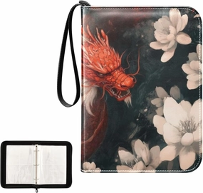 4 Pockets Trading Card Album Holder Book Folder Sports Card Binder Chinese Loong Red Dragon 400 Double Side Pockets for 3 Ring Binder Zipper