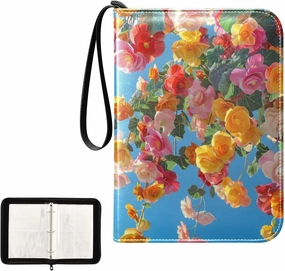 4 Pockets Trading Card Album Holder Book Folder Sports Card Binder Colorful Flower 400 Double Side Pockets for 3 Ring Binder Zipper