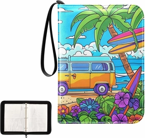 4 Pockets Trading Card Album Holder Book Folder Sports Card Binder Coloring Truck Beach 400 Double Side Pockets for 3 Ring Binder Zipper