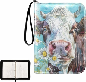 4 Pockets Trading Card Album Holder Book Folder Sports Card Binder Cows Chrysanthemum 400 Double Side Pockets for 3 Ring Binder Zipper