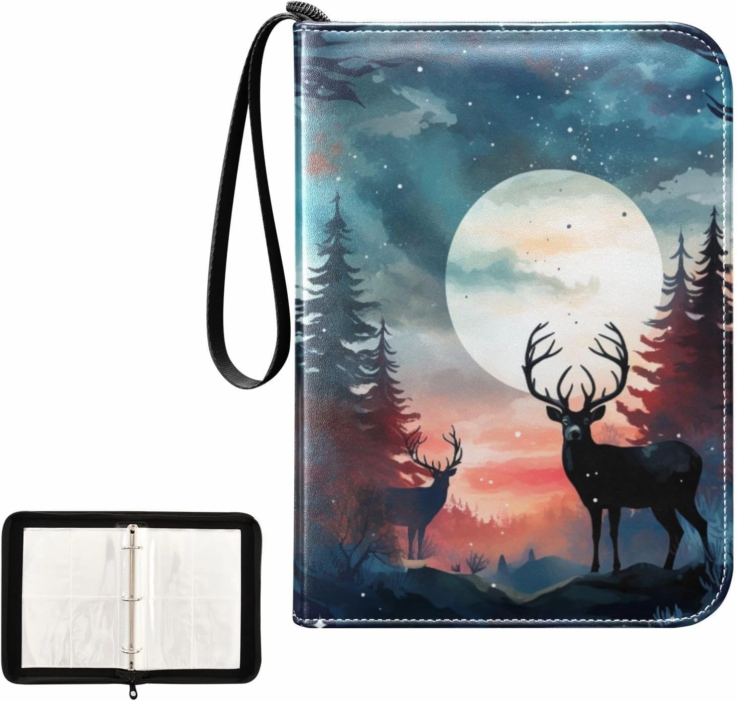 4 Pockets Trading Card Album Holder Book Folder Sports Card Binder Deer 4 400 Double Side Pockets for 3 Ring Binder Zipper