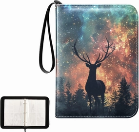 4 Pockets Trading Card Album Holder Book Folder Sports Card Binder Deer Galaxy 400 Double Side Pockets for 3 Ring Binder Zipper