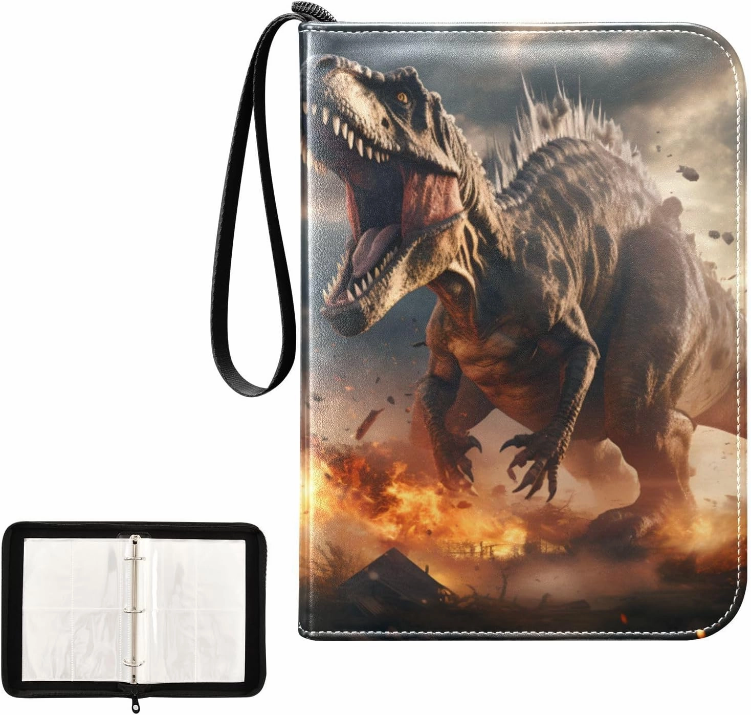 4 Pockets Trading Card Album Holder Book Folder Sports Card Binder Dinosaur Tyrannosaurus 3 400 Double Side Pockets for 3 Ring Binder Zipper