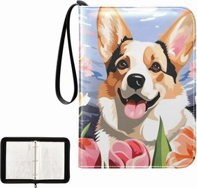 4 Pockets Trading Card Album Holder Book Folder Sports Card Binder Dog and Flowers 400 Double Side Pockets for 3 Ring Binder Zipper