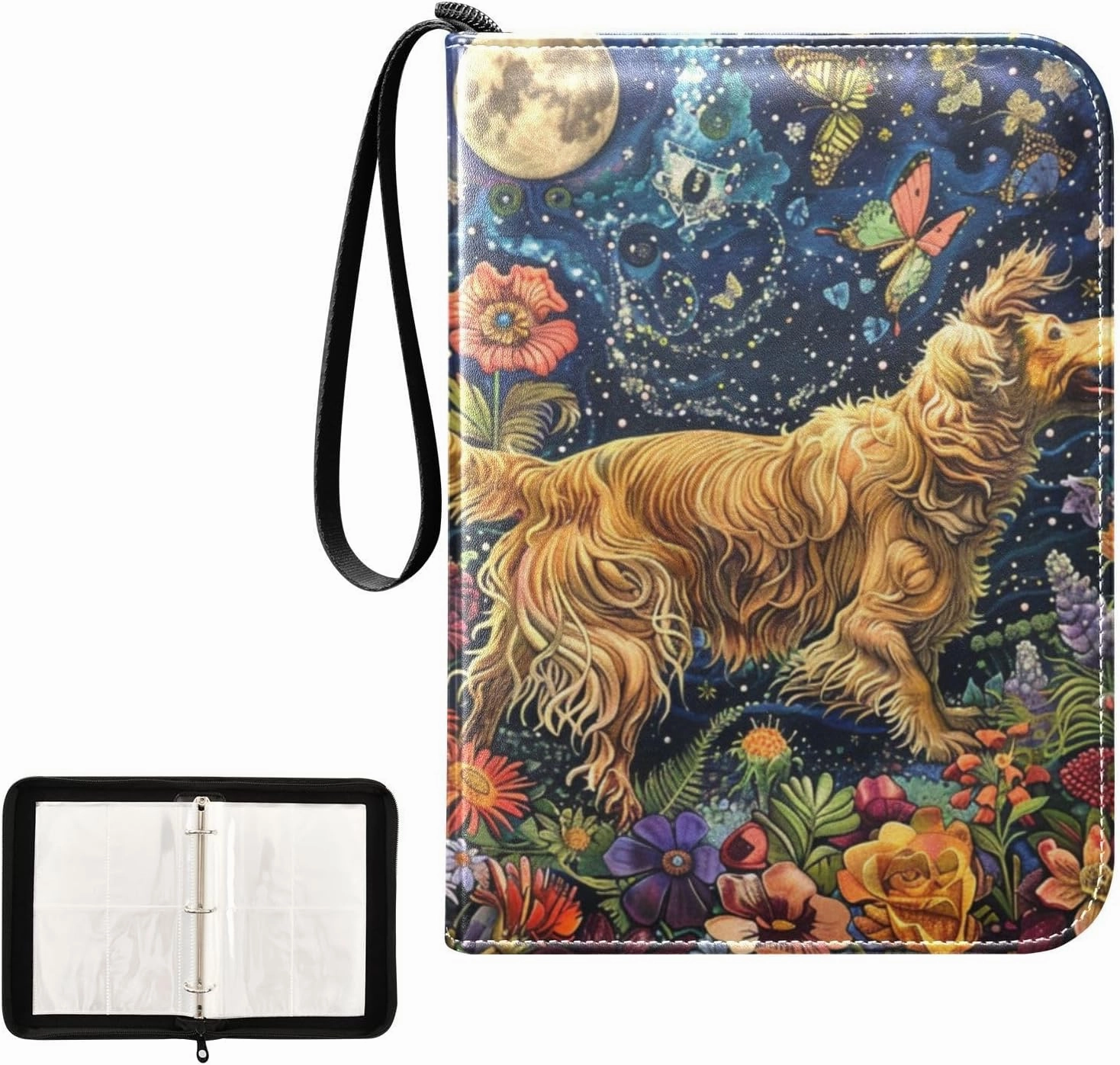 4 Pockets Trading Card Album Holder Book Folder Sports Card Binder Dog Butterfly 1 400 Double Side Pockets for 3 Ring Binder Zipper