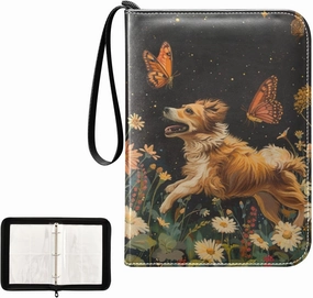 4 Pockets Trading Card Album Holder Book Folder Sports Card Binder Dog Butterfly 400 Double Side Pockets for 3 Ring Binder Zipper
