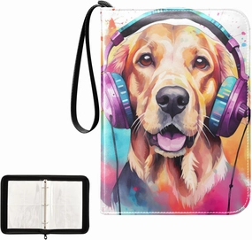 4 Pockets Trading Card Album Holder Book Folder Sports Card Binder Dog Golden Retriever 400 Double Side Pockets for 3 Ring Binder Zipper