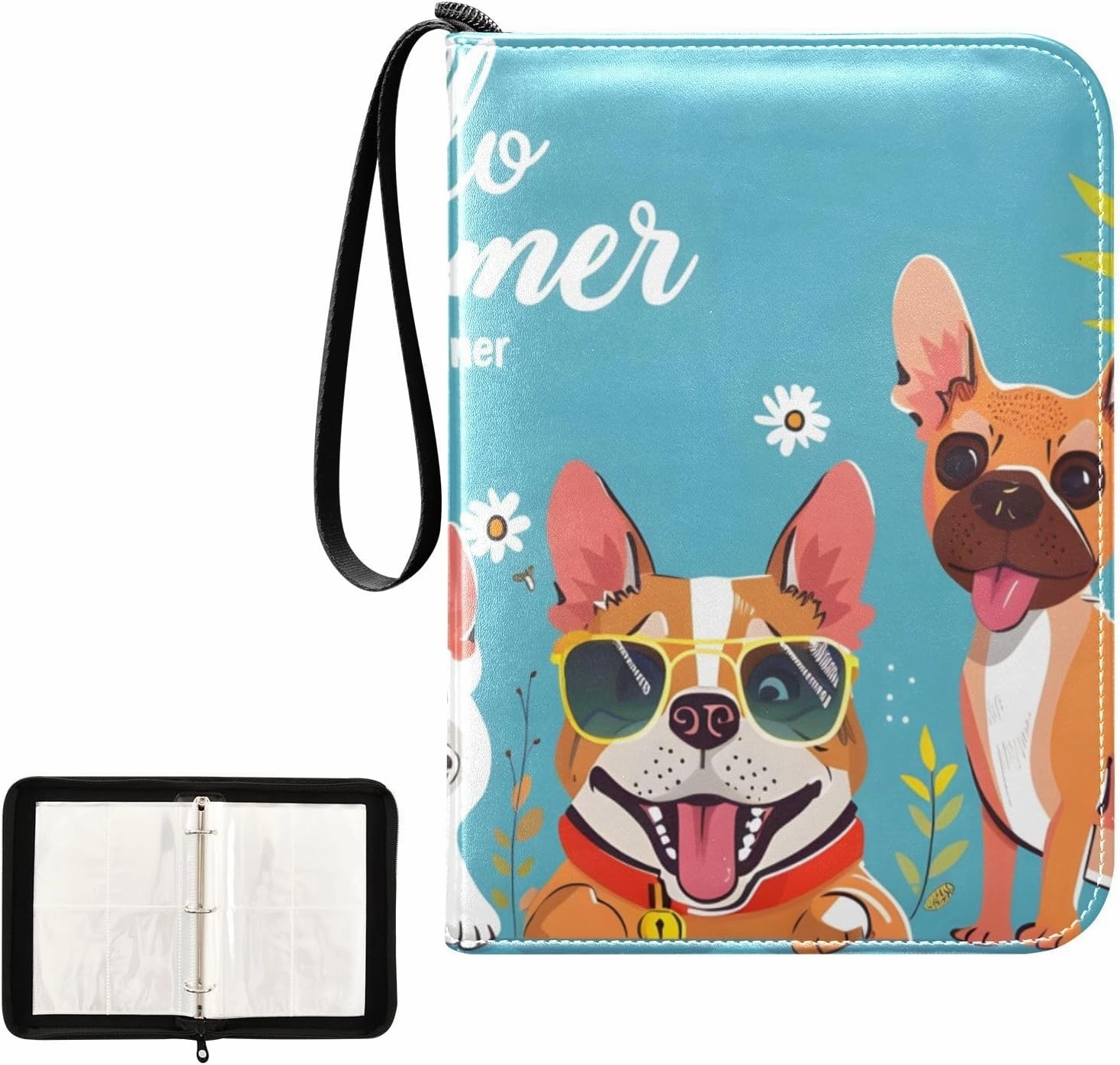 4 Pockets Trading Card Album Holder Book Folder Sports Card Binder Dog Hello Summer 400 Double Side Pockets for 3 Ring Binder Zipper