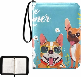 4 Pockets Trading Card Album Holder Book Folder Sports Card Binder Dog Hello Summer 400 Double Side Pockets for 3 Ring Binder Zipper