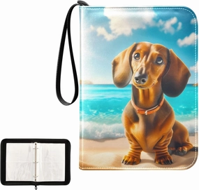 4 Pockets Trading Card Album Holder Book Folder Sports Card Binder Dog on Beach 400 Double Side Pockets for 3 Ring Binder Zipper