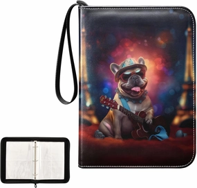 4 Pockets Trading Card Album Holder Book Folder Sports Card Binder Dog Pug Eiffel Tower 400 Double Side Pockets for 3 Ring Binder Zipper