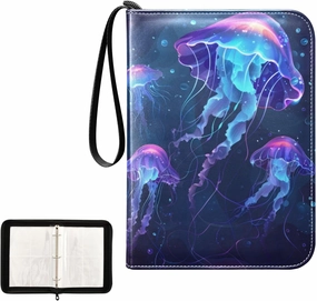 4 Pockets Trading Card Album Holder Book Folder Sports Card Binder Fantasy Jellyfish 400 Double Side Pockets for 3 Ring Binder Zipper