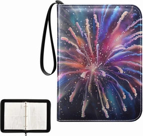 4 Pockets Trading Card Album Holder Book Folder Sports Card Binder Fireworks Colorful 400 Double Side Pockets for 3 Ring Binder Zipper