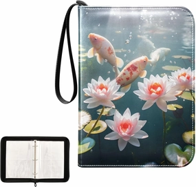 4 Pockets Trading Card Album Holder Book Folder Sports Card Binder Fish Lotus 400 Double Side Pockets for 3 Ring Binder Zipper