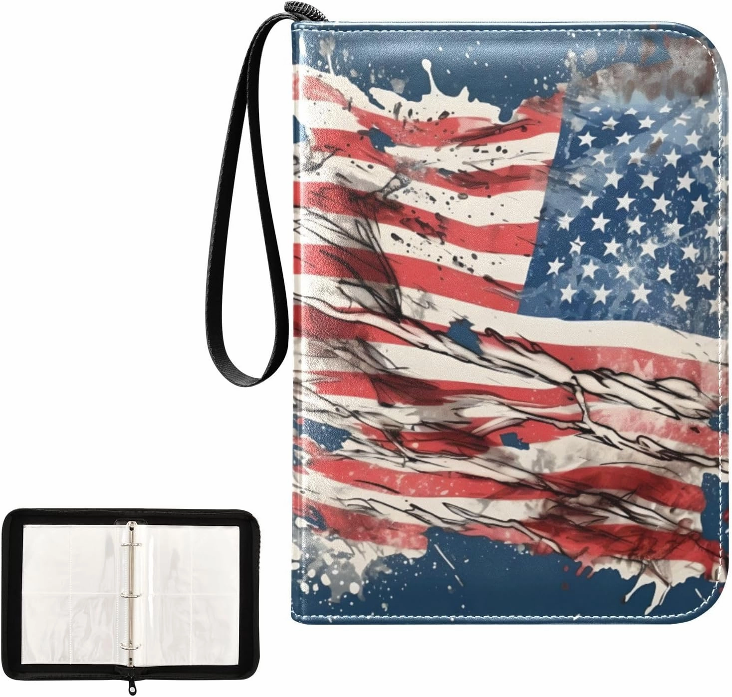 4 Pockets Trading Card Album Holder Book Folder Sports Card Binder Flag Grunge 400 Double Side Pockets for 3 Ring Binder Zipper